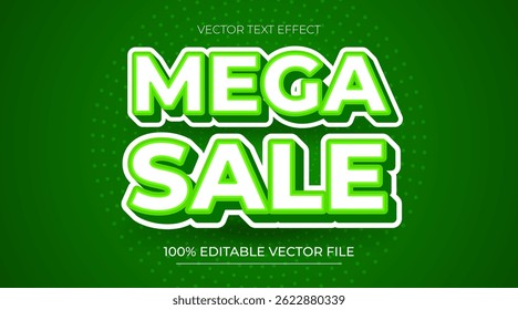 Mega Sale Editable text effect in 3d trend style green and white colors