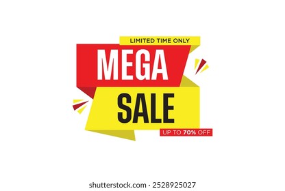 Mega sale editable text limited time offer, up to 70% off typography design vector isolated.