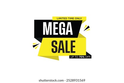 Mega sale editable text limited time only, up to 70% off vector isolated white background.