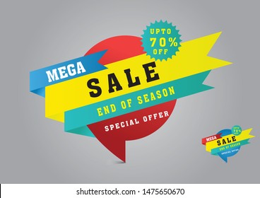 Mega sale end of season special offer up to 70% off tag vector illustration