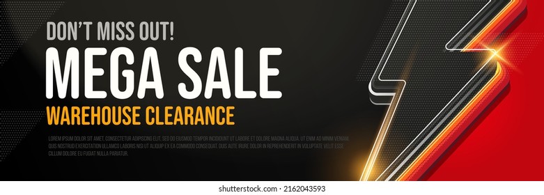 Mega Sale Flash Banner Template. Warehouse Clearance Promotion. Website Header Vector Illustration. Flash Sale And Reduced Price. Warehouse Clearance Flash Sale Announcement