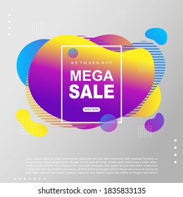 Mega Sale fluid, liquid gradient Banner template Design. You Can use for Mega Sale promotion. Advertising shopping flyers, discount banners