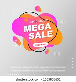 Mega Sale Flüssigkeit, flüssiger Farbverlauf-Banner-Vorlage Design. Sie können für Mega-Verkauf Promotion. Werbeflyer, Rabattbanner
