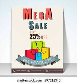 Volante de mega venta con 25% de descuento en todos los productos con buzón.
