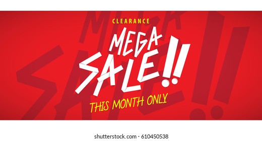 Mega Sale heading red design for banner or poster. Sale and discounts. Vector illustration