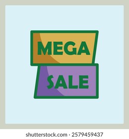 Mega Sale Icon with yellow and purple banners for promotional designs and advertising