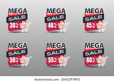 Mega sale label with modern bold typography and shopping cart icon for marketing and store promotion
