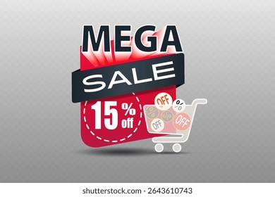 Mega sale label with modern bold typography and shopping cart icon for marketing and store promotion