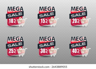 Mega sale label with modern bold typography and shopping cart icon for marketing and store promotion