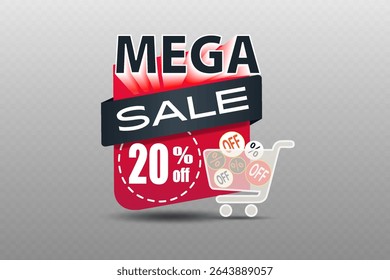 Mega sale label with modern bold typography and shopping cart icon for marketing and store promotion