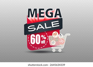 Mega sale label with modern bold typography and shopping cart icon for marketing and store promotion