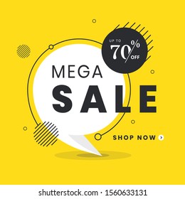 Mega Sale label. Trendy flat vector bubble. Social media web banner for shopping, sale, product promotion. Vector backgrounds. Applicable for covers, placards, posters, flyers and banner designs.