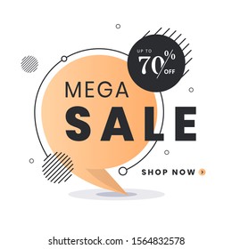 Mega Sale label. Trendy flat vector bubble. Social media web banner for shopping, sale, product promotion. Vector backgrounds. Applicable for covers, placards, posters, flyers and banner designs.