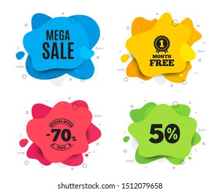 Mega Sale. Liquid shape, various colors. Special offer price sign. Advertising Discounts symbol. Geometric vector banner. Mega sale text. Gradient shape badge. Vector