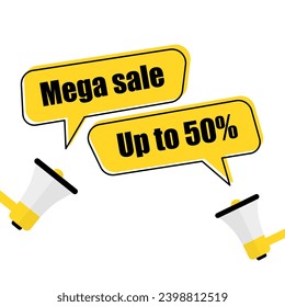 Mega sale megaphone and speech bubble banner illustration. Banner design for business marketing and advertising. Vector illustration.