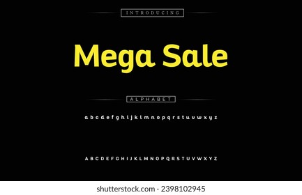 Mega Sale Modern Bold Font. Sans Serif Font. Regular Italic Uppercase Lowercase Typography urban style alphabet fonts for fashion, sport, technology, digital, movie, logo design, vector