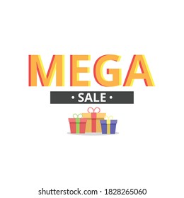 Mega venta vector de titular moderno con vector de regalo aislado en blanco bueno para campaña