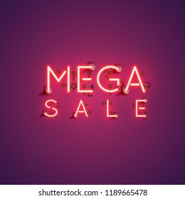 'MEGA SALE' neon sign, vector illustration