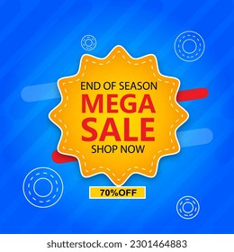 mega sale offer banner, discount 70% off vector illustration.