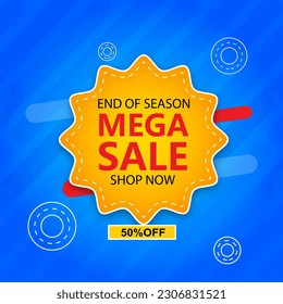 mega sale offer banner, discount 50% off vector illustration.