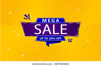 mega sale offer banner, discount 25% off vector illustration.