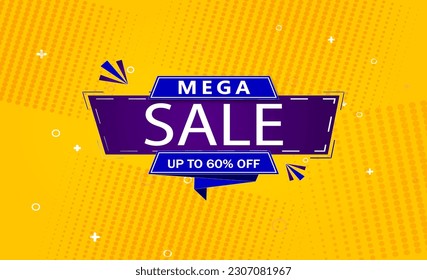 mega sale offer banner, discount 60% off vector illustration.