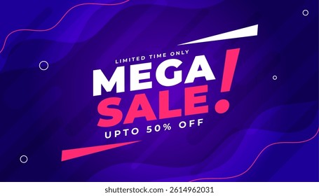 mega sale offer banner get 50 percent off for limited time vector