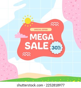 mega sale offer discount promotion square banner for kid children playful kawaii korean style element