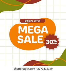 Mega Sale offer promotion discount template for social media for baby kid toddler. warm autumn fall color. memphis abstract shape pattern