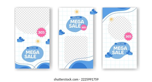 Mega Sale Offer promotion discount for baby kids toddler social media stories with cute kawaii abstract memphis pastel color