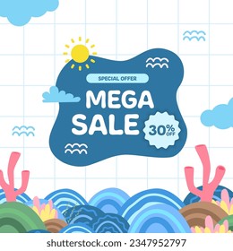  Mega sale offer promotion discount for kid toddler with cute marine ocean nature landscape