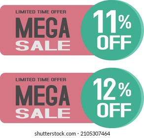 mega sale offer tag 11 and 12 percent off