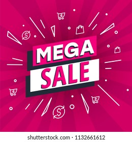 Mega Sale poster, banner. Big sale, clearance. Vector illustration.