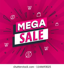 Mega Sale poster, banner. Big sale, clearance. Vector illustration.