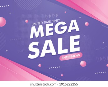 Mega Sale Poster Or Banner Design In Purple And Pink Color.