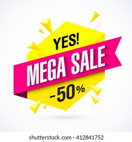 Mega Sale poster, banner. Vector illustration.