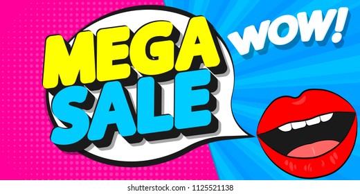 Mega Sale, poster design template, wow discount, vector illustration