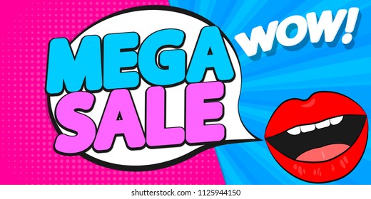 Mega Sale, poster design template, wow discount, vector illustration