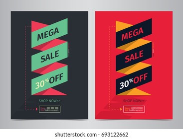 Mega Sale Poster design template. Sale Ribbon, Sale Background, 30% Off. Vector illustration.