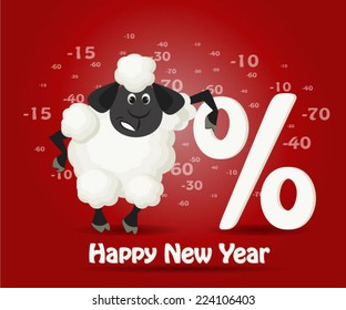 Mega Sale Poster Design. Vector illustration with funny sheep.