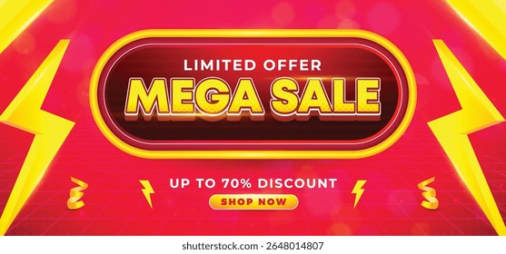 Mega sale promo banner with discount offer. Grand sale festival super sale banner. sale banner for social media post or website banner.
