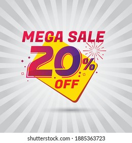 Mega Sale promotion banner template design, 20% off vector mega sale, mega sale offer 