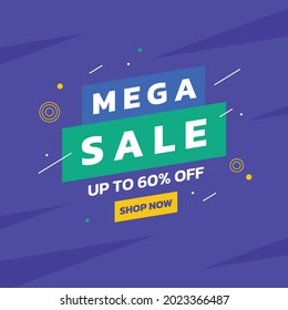 Mega venta púrpura con plantilla vectorial de oferta para banner de promoción