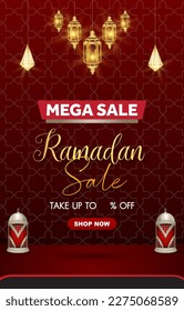 mega sale ramadan sale discount social media short with blank space for product sale with abstract gradient red background design