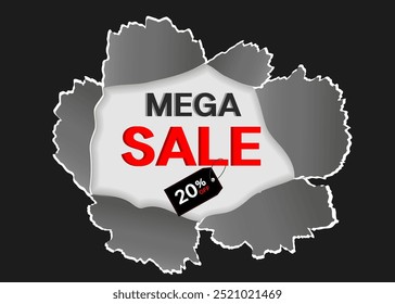 Mega sale red catchy banner with up to 20 percent off - creative vector flyer with 3D numbers - special sales and offers promotion template.