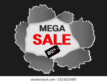 Mega sale red catchy banner with up to 80 percent off - creative vector flyer with 3D numbers - special sales and offers promotion template.