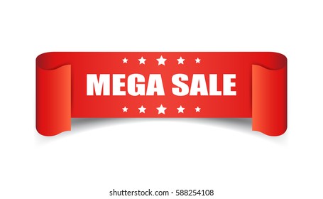 Mega sale ribbon vector icon. Discount sticker label on white background.