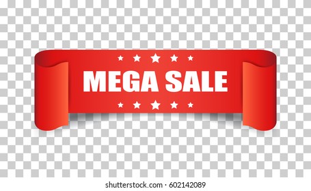 Mega sale ribbon vector icon. Discount sticker label on isolated background.