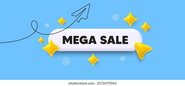 Mega sale search bar. Share plane line icon. Mega Sale. Special offer price sign. Advertising Discounts symbol. Search button with 3d sparkles. Vector