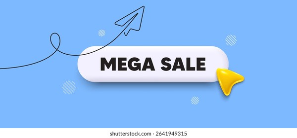Mega sale search bar. Share plane line icon. Mega Sale. Special offer price sign. Advertising Discounts symbol. Search button with 3d cursor. Vector